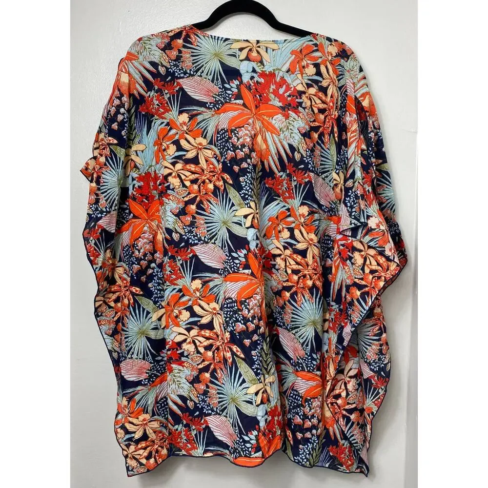 TORY BURCH SWIM COVERUP XS S CAFTAN CALATHEA SHORT MINI SWIM 100% COTTON TIE